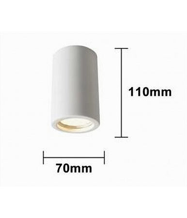 Porta Faretto Lampada Soffitto Gu10 Cilindro Gesso H110mm Verniciabile Gs-c110-t