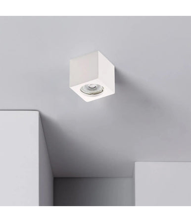 Porta Faretto Lampada Soffitto Quadrato In Gesso Attacco Gu10 H90mm Ip20 Gs-c90-q