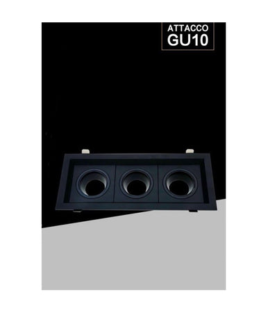 Porta Faretto Triplo Orientabile Ad Incasso Nero Per Lampadine Gu10 Gu5.3 P33-n3