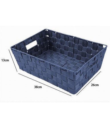 Porta Oggetti Blu Cesto In Tessuto Intrecciato 38 X 26 X 13cm Con Maniglie 79034