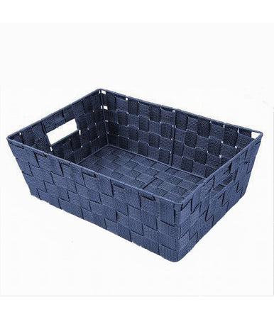 Porta Oggetti Blu Cesto In Tessuto Intrecciato 38 X 26 X 13cm Con Maniglie 79034