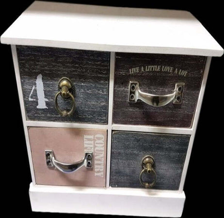 Porta Oggetti Cassettiera 4 Cassetti Legno Metallo Country Chic Arredamento Casa e cucina/Organizzazione interni/Porta oggetti cassetti e scaffali/Cassettiere Trade Shop italia - Napoli, Commerciovirtuoso.it