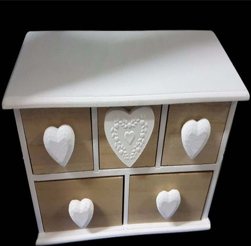 PORTA OGGETTI CASSETTIERA 5 CASSETTI LEGNO CUORI COUNTRY CHIC ARREDAMENTO Casa e cucina/Organizzazione interni/Porta oggetti cassetti e scaffali/Cassettiere Trade Shop italia - Napoli, Commerciovirtuoso.it