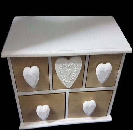Porta Oggetti Cassettiera 5 Cassetti Legno Cuori Country Chic Arredamento Casa e cucina/Organizzazione interni/Porta oggetti cassetti e scaffali/Cassettiere Trade Shop italia - Napoli, Commerciovirtuoso.it