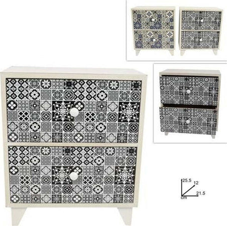 Porta-Oggetti-Cassettiera-Quadrata-Con-2-Cassetti-Legno-Country-Chic-Arredamento