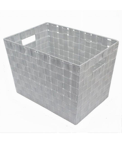 Porta Oggetti Cesto Tessuto Intrecciato 38x26x25 Cm Maniglie Grigio Chiaro 79036