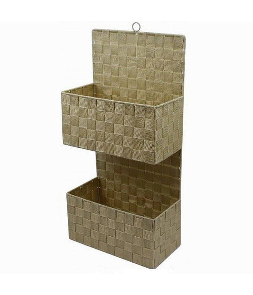 Porta Oggetti Da Appendere In Tessuto A 2 Ripiani Parete Organizer Beige 79099