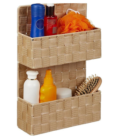 Porta Oggetti Da Appendere In Tessuto A 2 Ripiani Parete Organizer Beige 79099