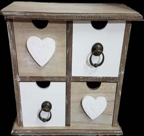 Porta Oggetti Mini Cassettiera 4 Cassetti Legno Country Chic Arredamento Casa e cucina/Organizzazione interni/Porta oggetti cassetti e scaffali/Cassettiere Trade Shop italia - Napoli, Commerciovirtuoso.it