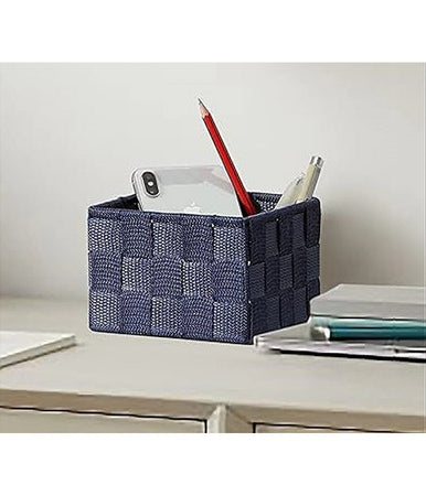 Porta Oggetti Organizer Blu Per Bagno Camera Cucina In Tessuto 16x16x8.5cm 79004