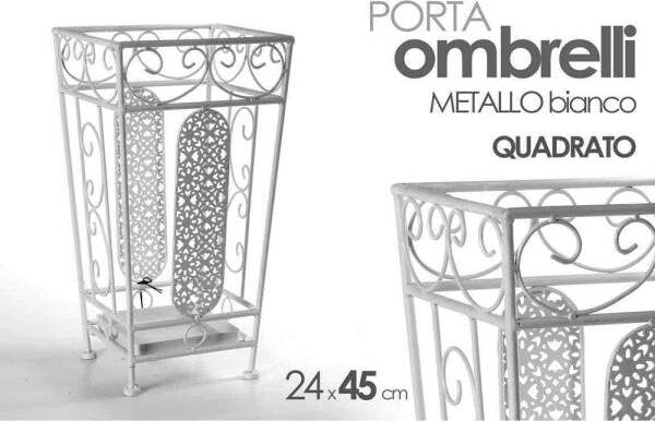 Porta-Ombrelli-45x24-Cm-Metallo-Stile-Ferro-Battuto-Deco-Quadrato-Bianco-707650