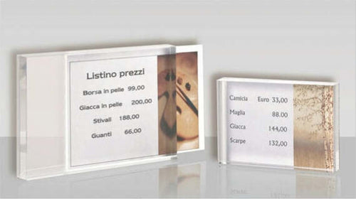 Porta prezzi da banco - materiale acrilico - taglia medium (10x14x2 cm) - Tecnostyl Cancelleria e prodotti per ufficio/Archivio ufficio e accessori per scrivania/Accessori da scrivania e archiviazione/Portabrochure Eurocartuccia - Pavullo, Commerciovirtuoso.it