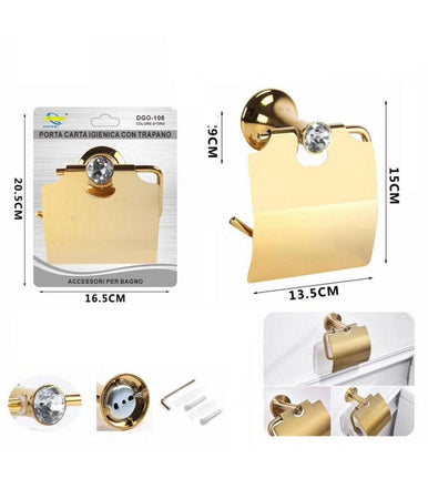 Porta Rotolo Carta Igienica Muro Toilette Parete Dorato Oro Arredo Bagno Dgo-108