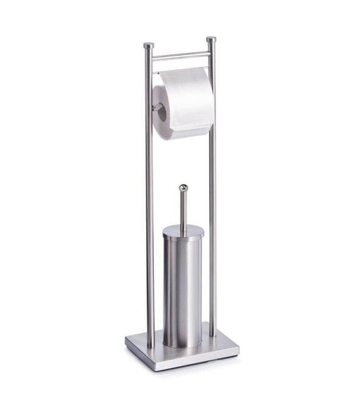 Porta Rotolo Con Scopino Portascopino Acciaio Quadrato Accessorio Bagno Wc 59966