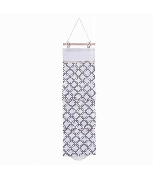 Porta Rotolo Organizer Da Appendere Con 3 Tasche In Tessuto Grigio Bagno 79200