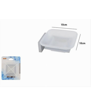 Porta Sapone In Acciaio Con Piattino Quadrato Vetro Satinato Parete Bagno 87214