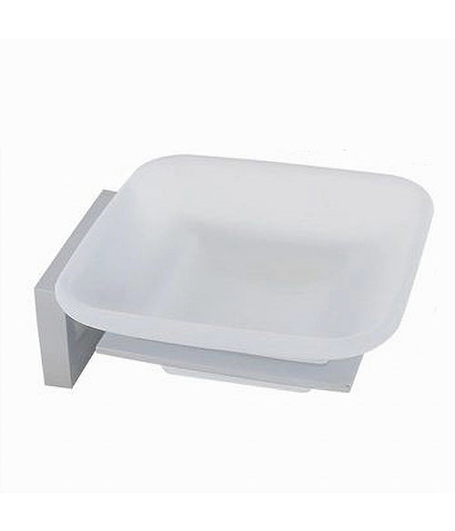 Porta Sapone In Acciaio Con Piattino Quadrato Vetro Satinato Parete Bagno 87214