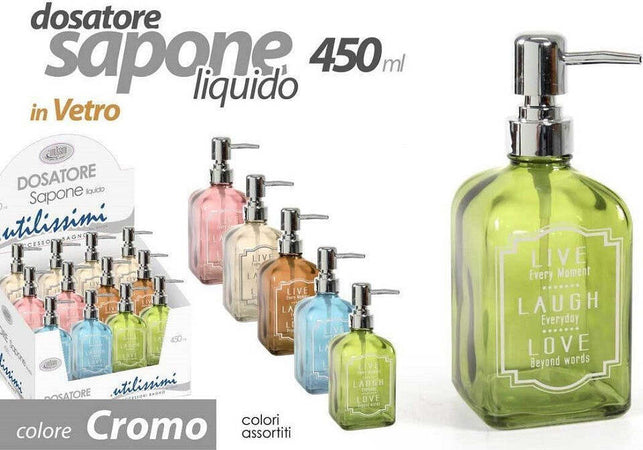 Porta Sapone Liquido Dosatore Dispenser 450 Ml 18cm In Vetro Vari Colori 819292 Casa e cucina/Bagno/Accessori per il bagno/Dosatori e porta accessori/Portasapone Trade Shop italia - Napoli, Commerciovirtuoso.it