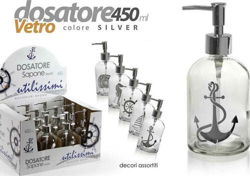 Porta Sapone Liquido Dosatore Silver 450ml 8x18 Cm Vetro Decori Assortiti 775680 Casa e cucina/Bagno/Accessori per il bagno/Dosatori e porta accessori/Portasapone Trade Shop italia - Napoli, Commerciovirtuoso.it