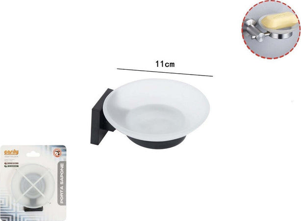 Porta Saponetta In Acciaio Muro Finitura Nero Opaco Contenitore In Vetro Moderno Casa e cucina/Bagno/Accessori per il bagno/Dosatori e porta accessori/Portasapone Trade Shop italia - Napoli, Commerciovirtuoso.it