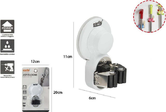 Porta Scopa Gancio Per Scope A Ventosa Supporto Parete Appendiscopa 11x6cm 59556 Fai da te/Organizzazione casa e magazzini/Articoli di immagazzinamento per garage/Rastrelliere da muro Trade Shop italia - Napoli, Commerciovirtuoso.it
