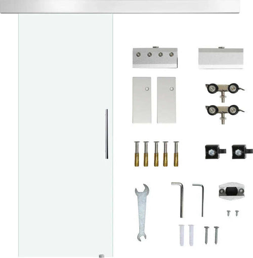 Porta-Scorrevole-in-Vetro-Trasparente-con-Binario-e-Maniglia-in-Alluminio-per-Bagno-Cucina-Studio-210x75x0.8cm-QH8B70-042QH8