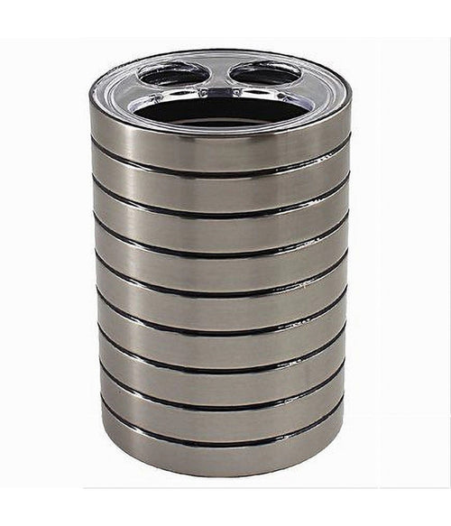 Porta Spazzolini Bicchiere A 3 Fori Argento A Righe Moderno Arredo Bagno 10389