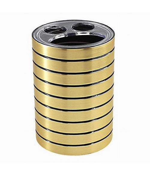 Porta Spazzolini Bicchiere A 3 Fori Oro A Righe Stile Moderno Arredo Bagno 10385