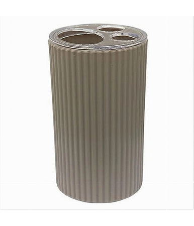 Porta Spazzolini Bicchiere Accessorio Per Arredo Bagno Beige Rigato 3 Fori 79166