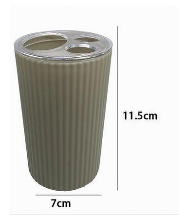 Porta Spazzolini Bicchiere Accessorio Per Arredo Bagno Beige Rigato 3 Fori 79166