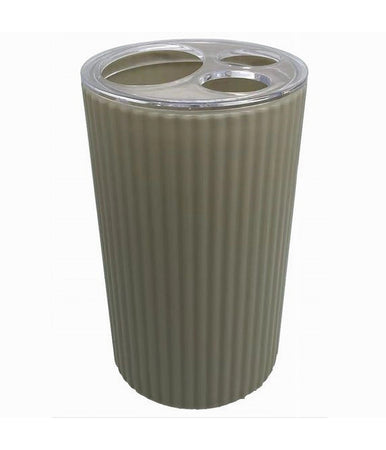 Porta Spazzolini Bicchiere Accessorio Per Arredo Bagno Beige Rigato 3 Fori 79166