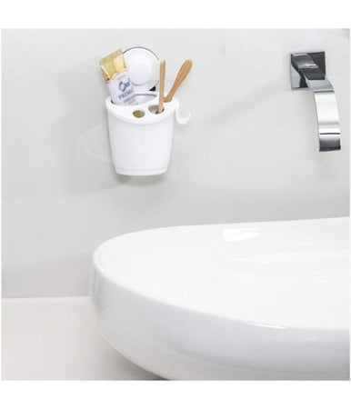 Porta Spazzolini Dentifricio A Ventosa Bianco Contenitore Parete Bagno 59541