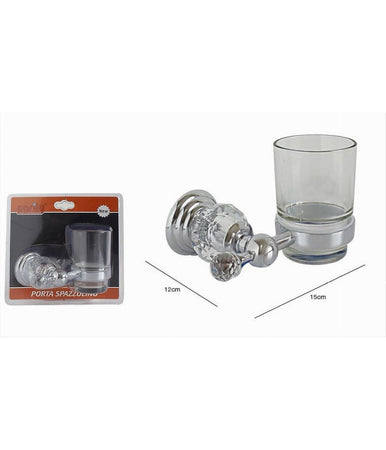 Porta Spazzolini Dentifricio Con Bicchiere In Vetro A Parete Bagno Crystal 52822