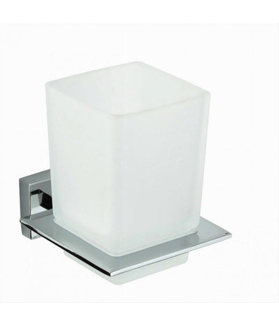 Porta Spazzolini Dentifricio Con Bicchiere Vetro Parete Arredo Bagno Cubo 87213