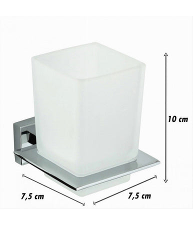 Porta Spazzolini Dentifricio Con Bicchiere Vetro Parete Arredo Bagno Cubo 87213