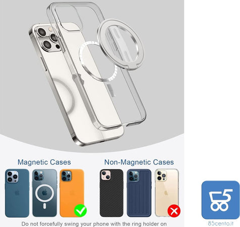 Porta Telefono e Supporto ad Anello in Silicone Compatibile con Magsafe con per iPhone 13, 12 Pro/Pro Max/Mini MG201 Argento