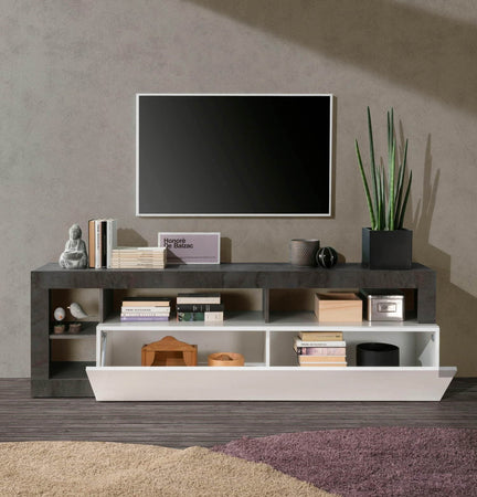 Porta TV Mogol bianco lucido ossido 184x42x58H