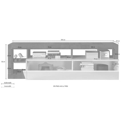 Porta TV Mogol bianco lucido pero 184x42x58H