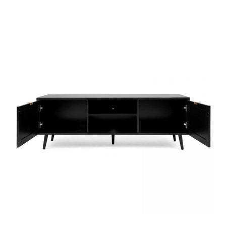 Porta TV Vienna56A 2 ante e vano a giorno nero con frontali effetto vimini