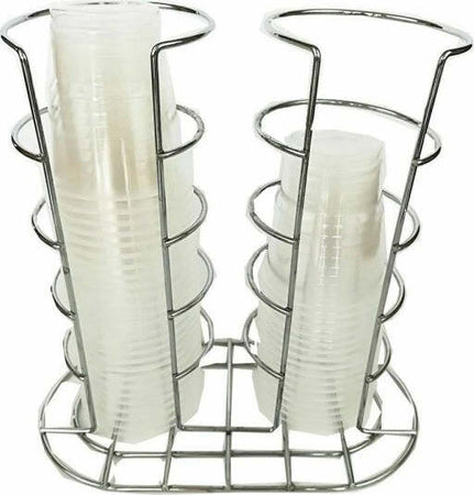 Portabicchieri-Bicchiere-Doppio-Organizer-A-2-Cilindri-In-Metallo-Cromato-Cucina