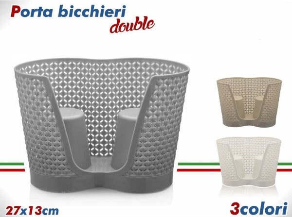 Portabicchieri-Porta-Bicchieri-Organizer-Doppio-Plastica-Colorata-Cucina-27x13cm
