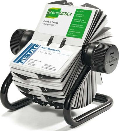 Portabiglietti da visita Visifix Rotary - 400 posti - 19 5x19x12 cm - nero - Durable Cancelleria e prodotti per ufficio/Archivio ufficio e accessori per scrivania/Accessori da scrivania e archiviazione/Vaschette portacorrispondenza Eurocartuccia - Pavullo, Commerciovirtuoso.it