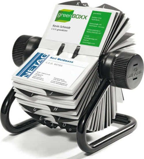Portabiglietti da visita Visifix Rotary - 400 posti - 19 5x19x12 cm - nero - Durable Cancelleria e prodotti per ufficio/Archivio ufficio e accessori per scrivania/Accessori da scrivania e archiviazione/Vaschette portacorrispondenza Eurocartuccia - Pavullo, Commerciovirtuoso.it