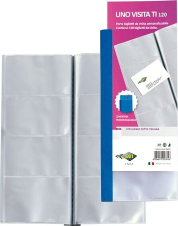 Portabiglietti Uno Visita TI 120 - 12x26 5 cm - 120 biglietti - trasparente - Sei Rota Cancelleria e prodotti per ufficio/Archivio ufficio e accessori per scrivania/Accessori da scrivania e archiviazione/Porta biglietti da visita Eurocartuccia - Pavullo, Commerciovirtuoso.it