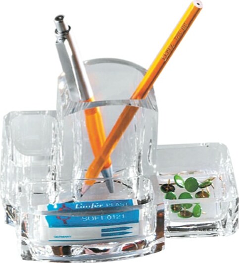 Portacancelleria con portapenne - acrilico - 15 x10 x 9 cm - trasparente - Lebez Cancelleria e prodotti per ufficio/Archivio ufficio e accessori per scrivania/Accessori da scrivania e archiviazione/Vaschette portacorrispondenza Eurocartuccia - Pavullo, Commerciovirtuoso.it