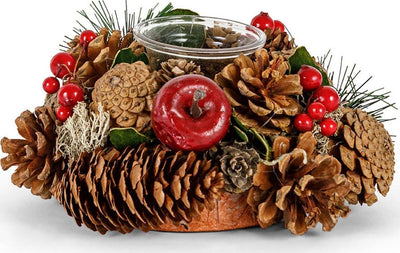 Portacandela centrotavola decorativo con bacche rosse per decorazioni natalizie, Ø 17 cm Casa e cucina/Decorazioni per interni/Candele e portacandele/Candele/Candele a colonna MagiediNatale.it - Altamura, Commerciovirtuoso.it