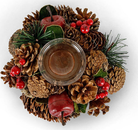 Portacandela centrotavola decorativo con bacche rosse per decorazioni natalizie, Ø 17 cm Casa e cucina/Decorazioni per interni/Candele e portacandele/Candele/Candele a colonna MagiediNatale.it - Altamura, Commerciovirtuoso.it