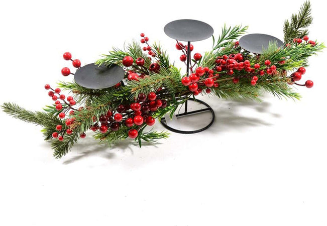 Portacandela da 3 fuochi con rami e bacche, centrotavola natalizia da 75 x 26 x h 22 cm Casa e cucina/Decorazioni per interni/Candele e portacandele/Candele/Candele a colonna MagiediNatale.it - Altamura, Commerciovirtuoso.it