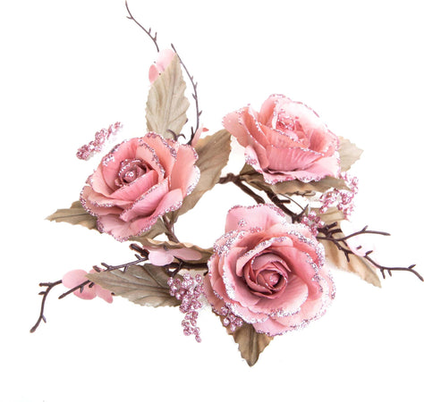 Portacandela decorativo con rose e bacche per decorazioni natalizie 15 cm Casa e cucina/Decorazioni per interni/Candele e portacandele/Candele/Candele a colonna MagiediNatale.it - Altamura, Commerciovirtuoso.it