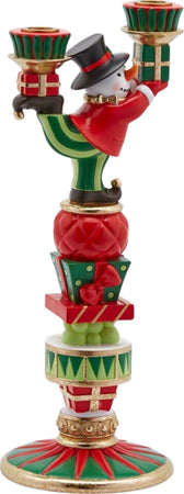 Portacandela-doppio-con-Babbo-Natale-e-Circo,-color-verde-e-rosso,-40-cm